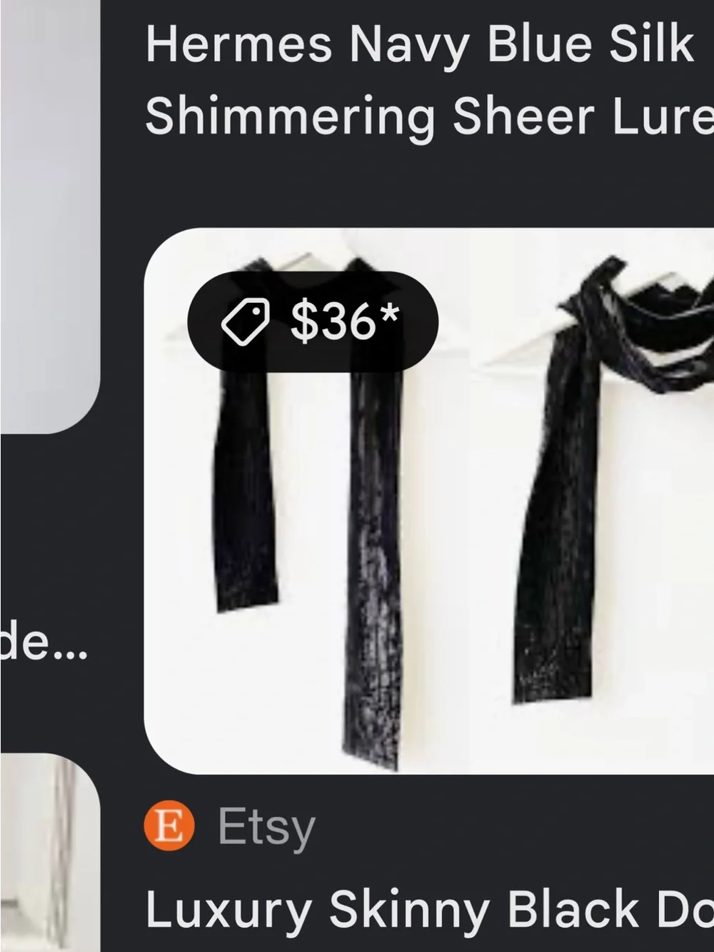 Vintage! Black Super-shiny Silky Satin Skinny Scarf